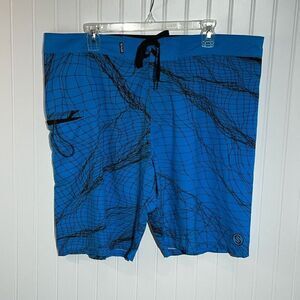Vintage Scales Gear Cast Nets Board Shorts Mens 38 Electric Blue Surf Pockets